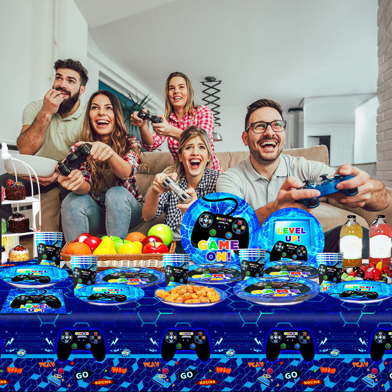 The Party Aisle Gamer Birthday Decorations Blue, 65pcs Gaming Party ...