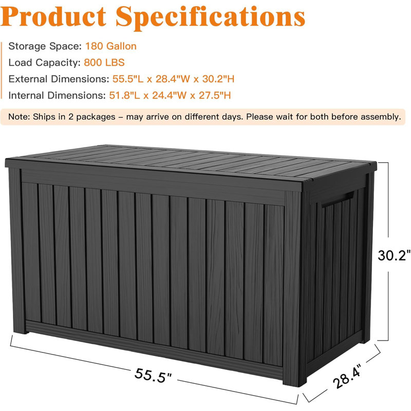 180 Gallon Outdoor Storage Box, Waterproof Deck Box With Handles And Lockable Lid, Resin Patio Storage Box With Hydraulic Rods For Garden Tools, Cushions