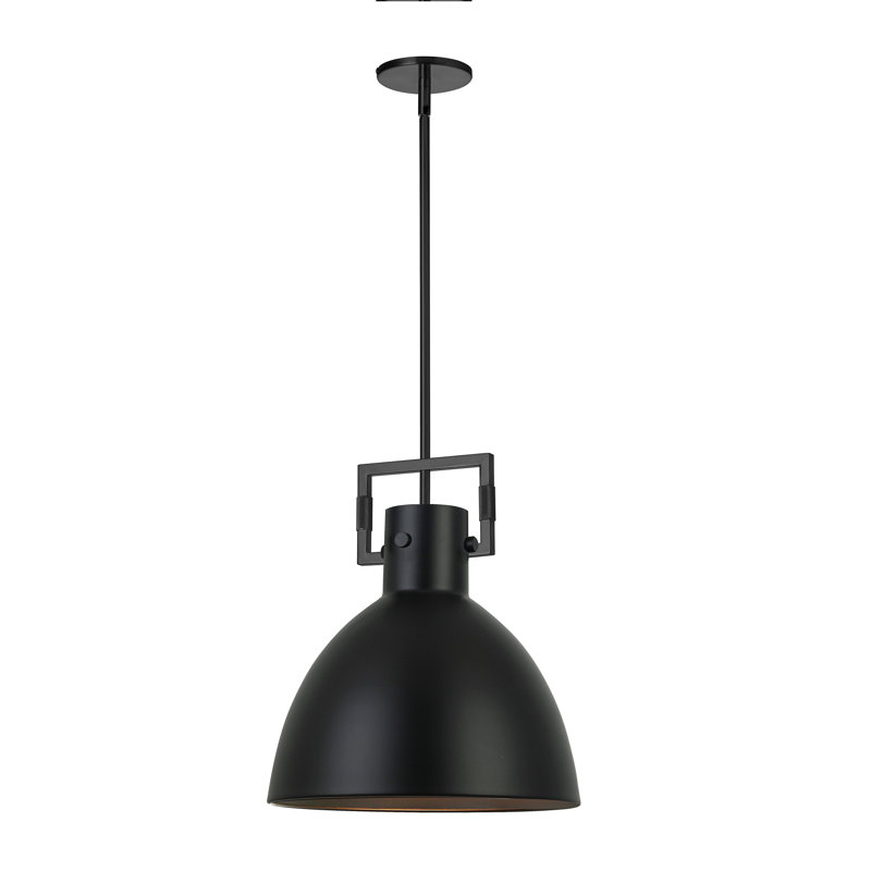 Luminaire suspendu en forme de dôme à 1 lumière Holzheimer, Noir, H 16,75 po x l 13,75 po x P 13,75 po, Noir mat