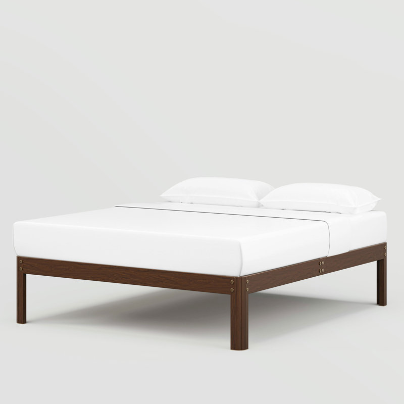Deana 14'' Metal Platform Bed with Walnut Wood Grain,  Heavy Duty Structure Support to 2500lbs, Easy Assembly, King
