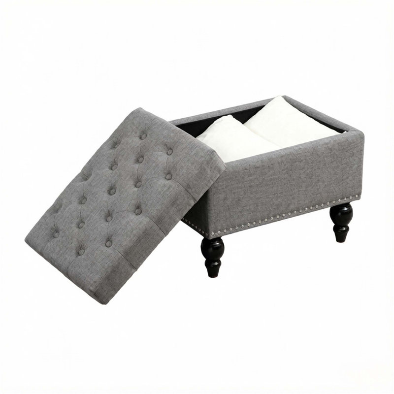 Pouf de rangement élégant capitonné avec garniture cloutée, repose-pieds multifonctionnel et solution de rangement pour les salons