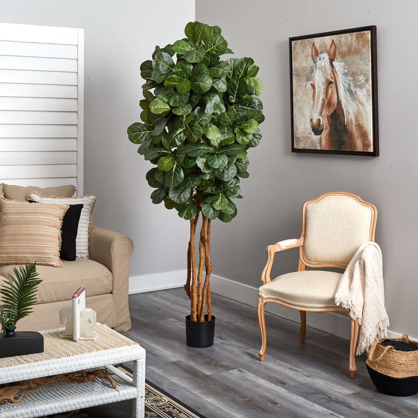Nearly Natural Faux Fiddle Leaf Fig Tree in Pot, 84" H x 30" W x 30" D