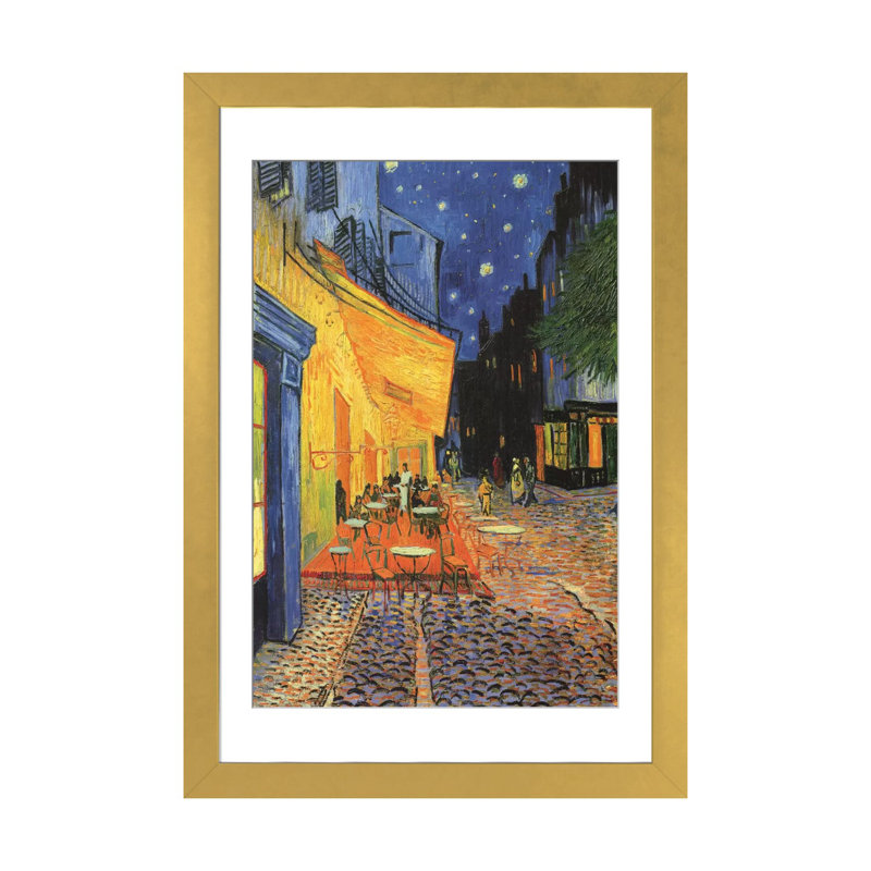 «The Cafe Terrace On The Place Du Forum», impression encadrée sur papier par Vincent Van Gogh, 1888, Encadrement doré
