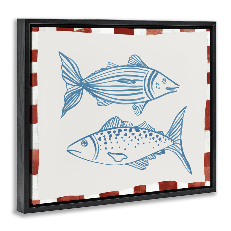Cadre flottant à croquis de deux poissons de mer, design par Hannah Dawson, Cadre flottant noir de jais, H 17 po x l 21 po