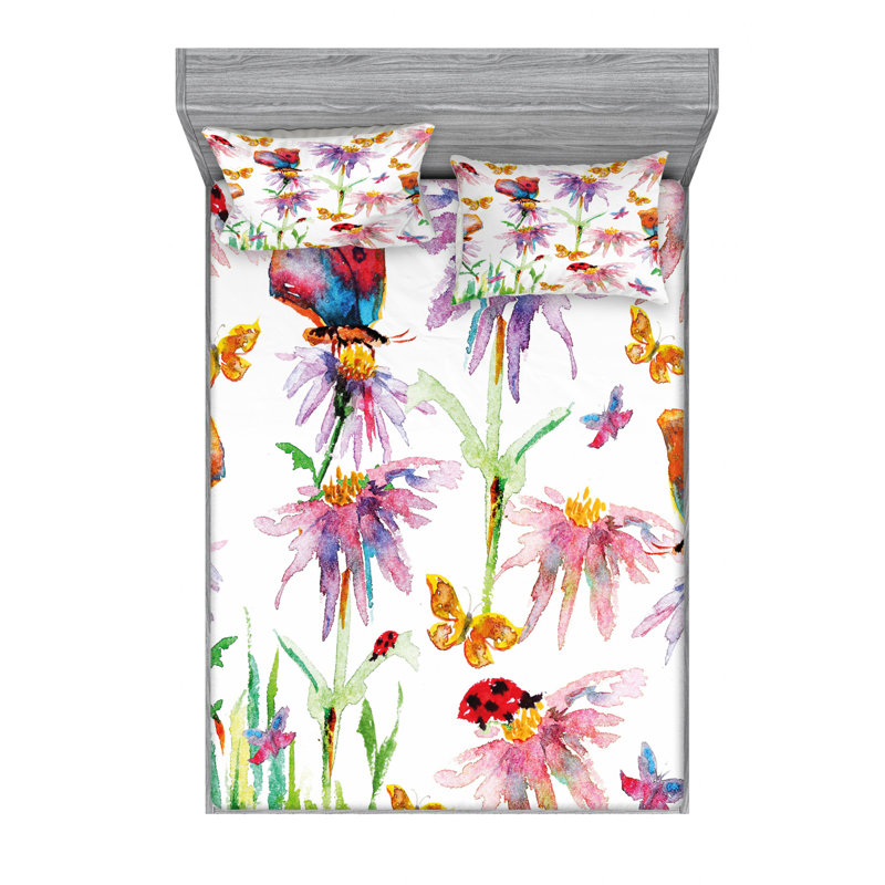 Microfiber Floral Sheet Set, Full/Double Sheet Set with Fitted Sheet, Floral 2
