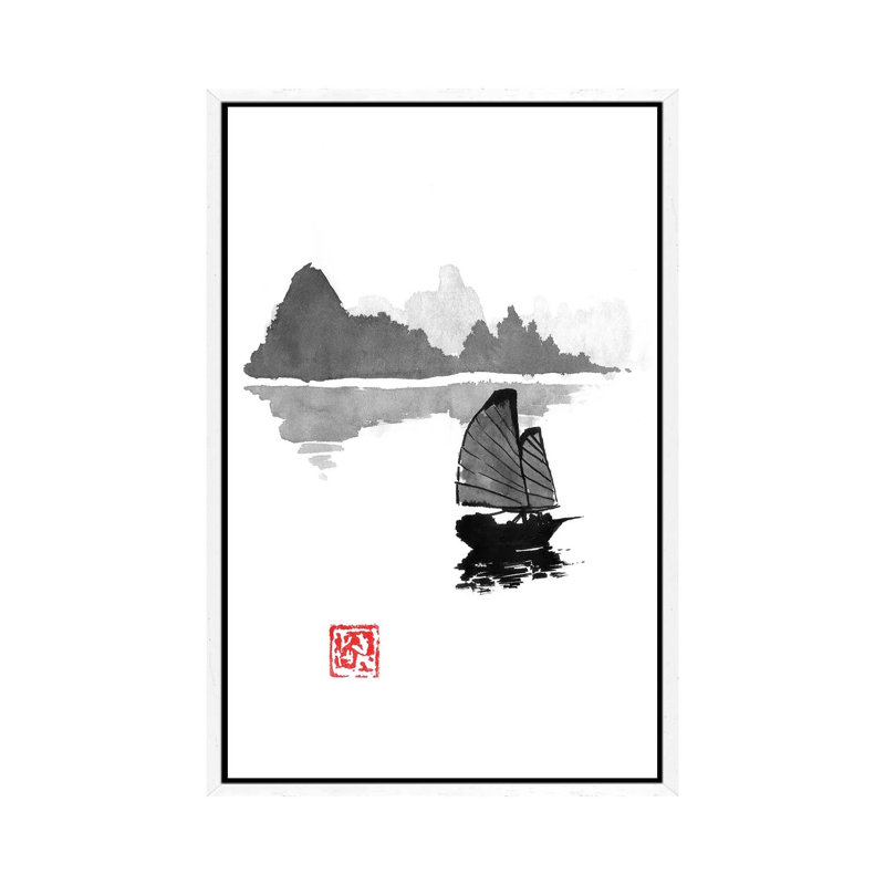 Boat by Péchane - Painting on Canvas, 101.6 cm H x 66.04 cm W, White Framed