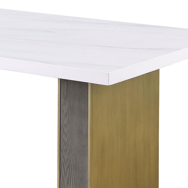 Carla Rectangular White and Gold Marble Top Dining Table