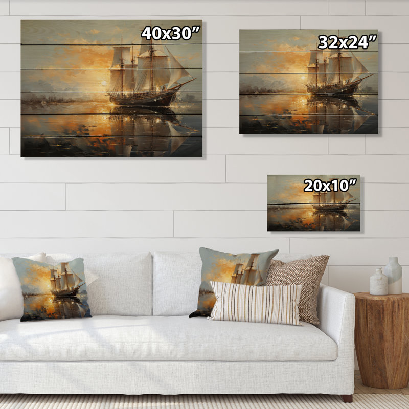 Voilier céleste, voyages I sur bois, H 24 po x l 32 po x P 0,78 po