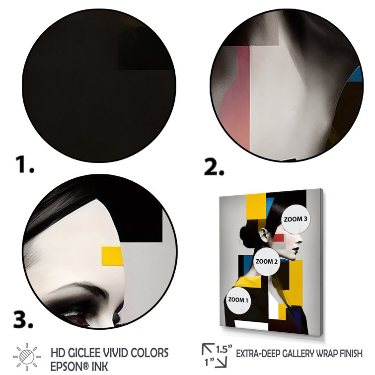 DesignArt Cubist Profile In Yellow And Black On Canvas 3 Pieces Print ...