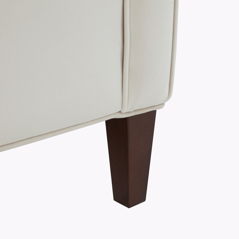 Beige Velvet Accent Chair with Manufactured Wood Legs