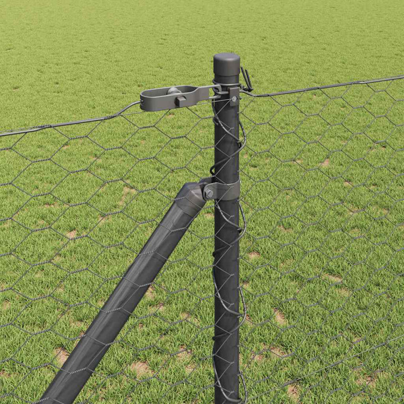 Vidaxl Fence With Posts PVC-Coated Steel, Grey, 120cm H x 2500cm W x 3.2cm D
