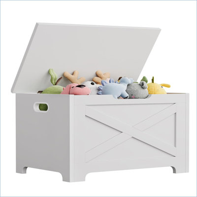 23.6" Storage Chest, Wooden Storage Bench with Safety Hinge, Easy Assembly, Large Toy Chest for Entryway, Living Room, Bedroom