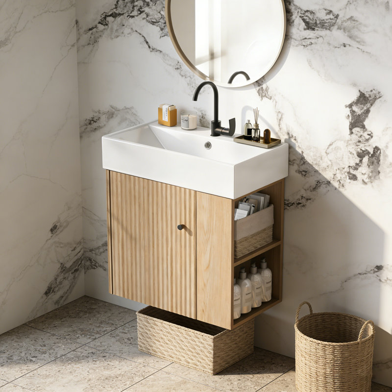Meuble-lavabo flottant avec lavabo en céramique