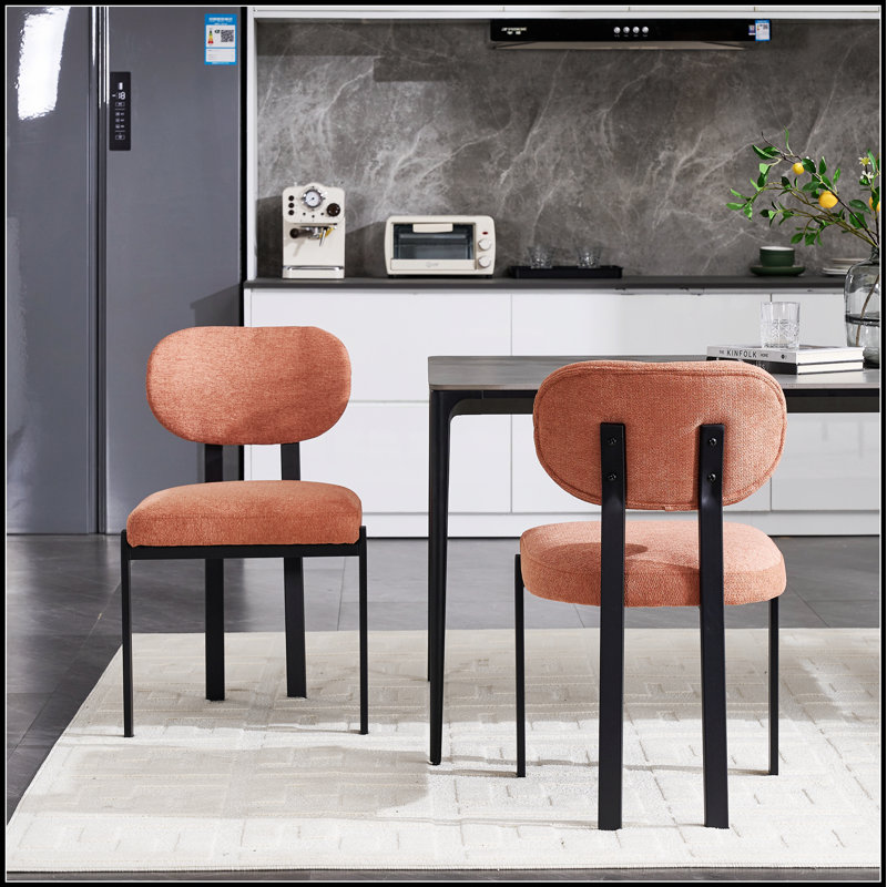 Ensemble de 2 chaises de salle à manger modernes rembourrées avec pieds en métal Mid-Century, Orange