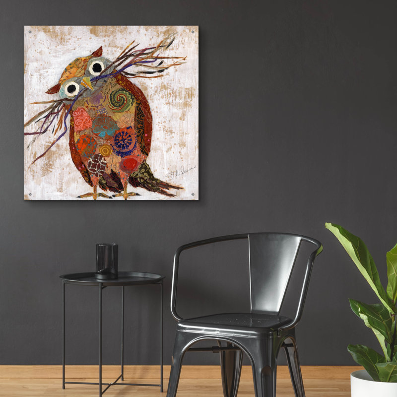 Loon Peak® «Curious Owl 2» par St. Hilaire Elizabeth, art mural en verre acrylique, H 36 po x l 36 po x P 0,2 po
