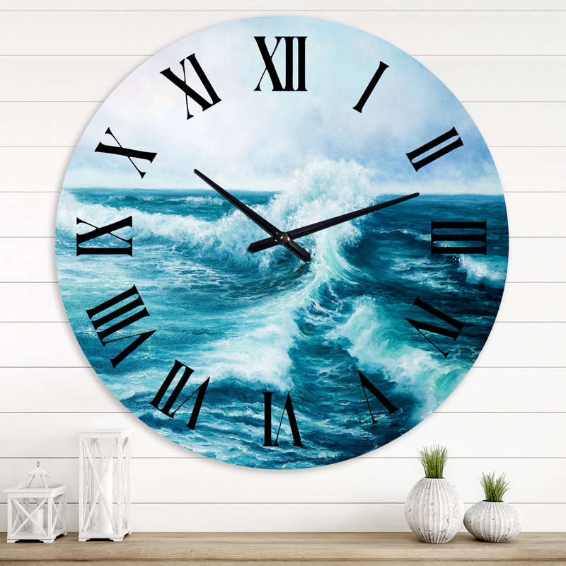 Wild Blue Ocean Waves II - Horloge murale nautique et côtière, Grand