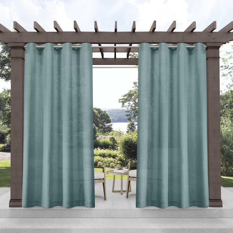 Exclusive Home Miami Semi-Sheer Textured Indoor/Outdoor Grommet Top Curtain Panel Pair, Teal, 54" W x 96" L