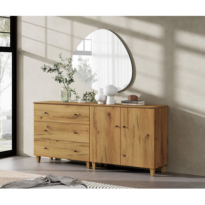 Commode 2-en-1 avec 3 tiroirs et 1 armoire pour chambre à coucher Lysiane