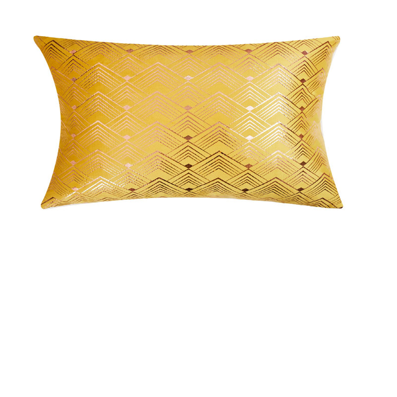 Housse et insert de coussin rectangulaire en velours Velvet Throw  Pillow Cover with Geometric pattern, Jaune