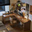 Bureau rectangulaire à 3 tiroirs en bois massif brun noisette-1323818922-1323818920