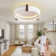 Deaija Modern Round Rattan LED Ceiling Light, Dimmable Flush Ceiling Light Fixture, Vintage White Low Profile Ceiling Lamp