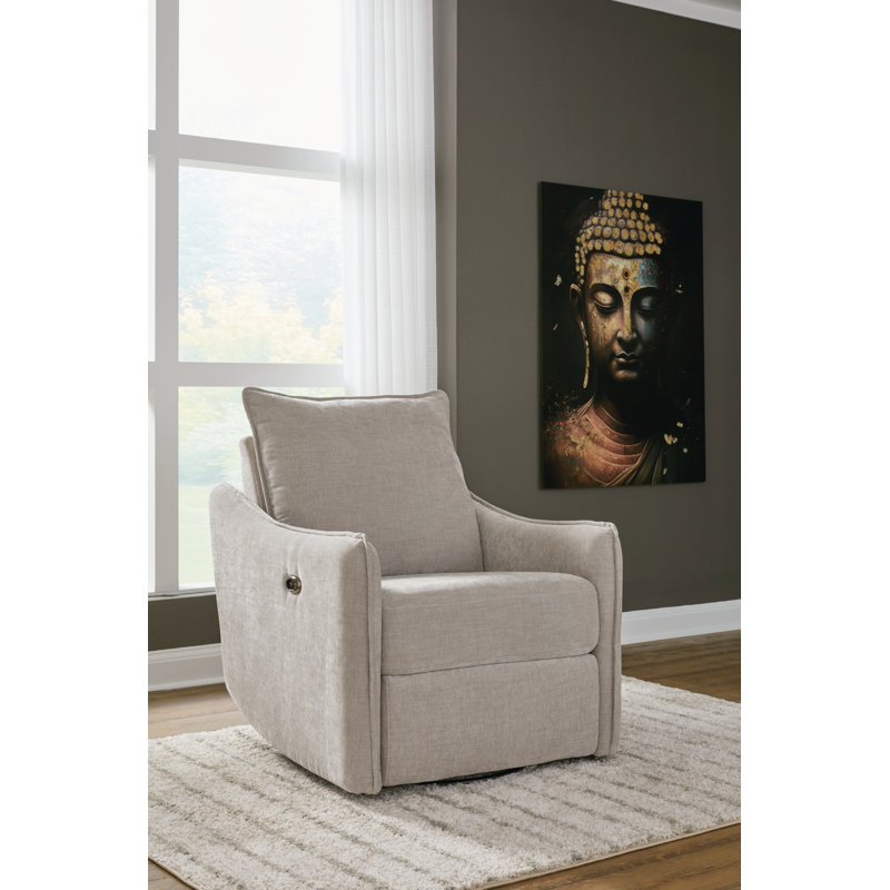 Beige Velvet Swivel Recliner with Metal Base