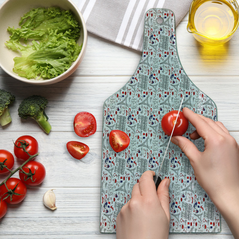 Ambesonne Eiffel Tempered Glass Cutting Board French Travel Pattern Multicolor