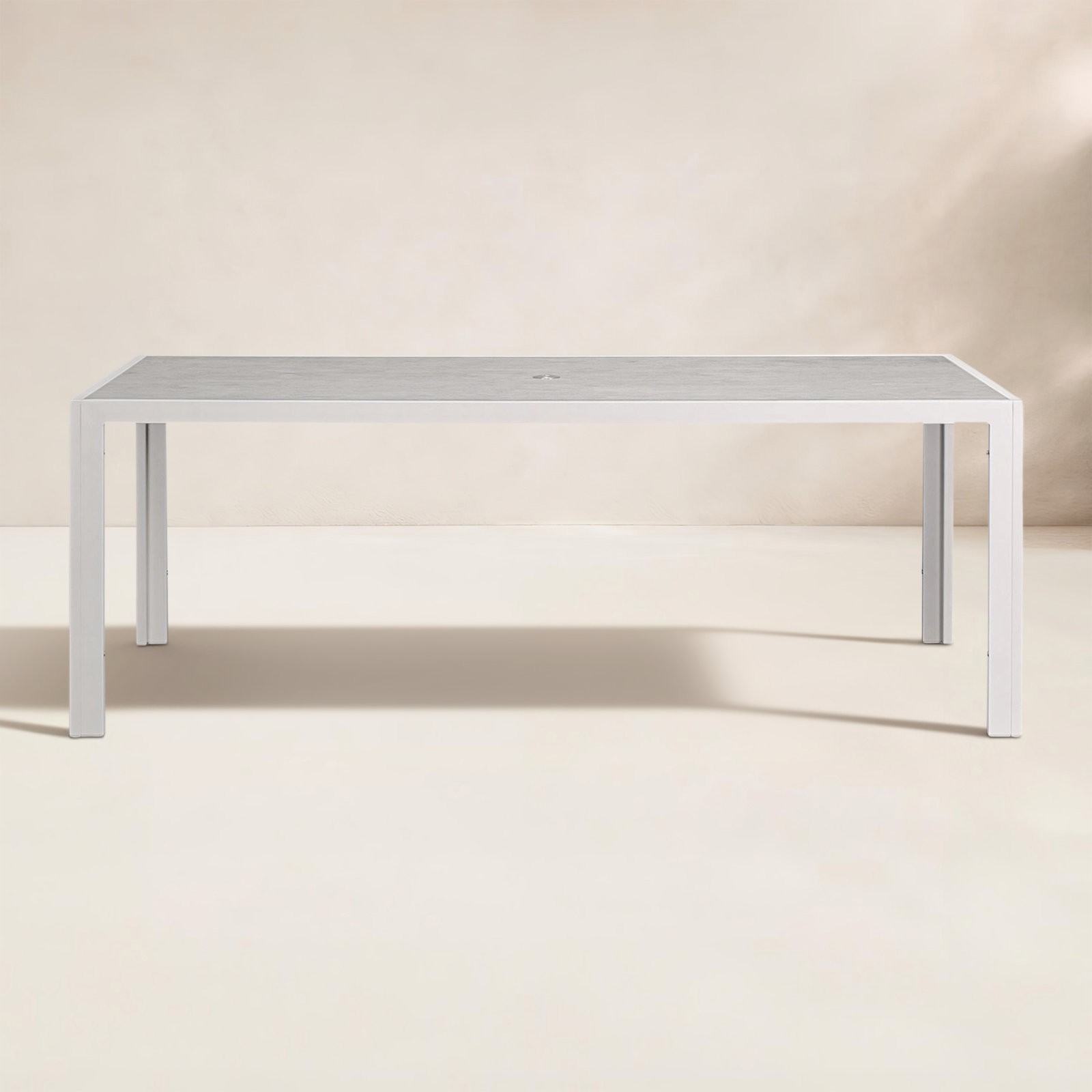Deandra 82.75'' Ceramic Outdoor Dining Table, Concrete, White