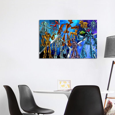 Cartoon Robots - Wrapped Canvas Print