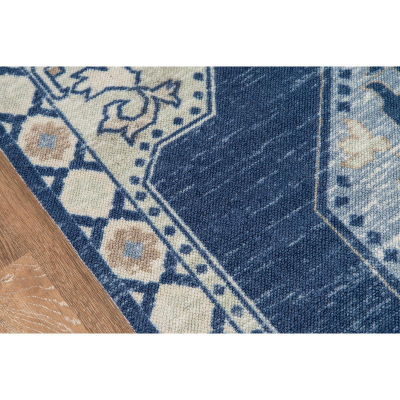 Tapis bleu marine / ivoire en laine Denya, Rectangle 6 pi 6 po x 9 pi