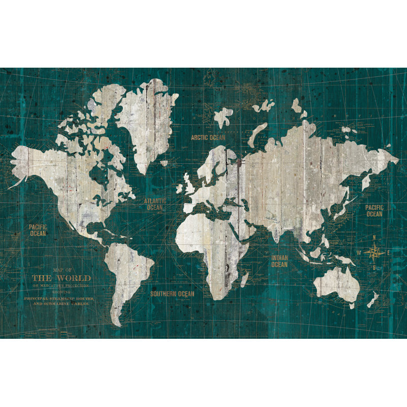 Carte du vieux monde bleu sarcelle, H 24 po x l 36 po