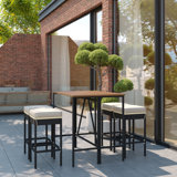 5 Piece Patio Bistro Stools & Table Set with Cushions