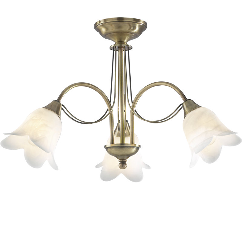 Hartell Glass Semi Flush Mount, Antique Brass
