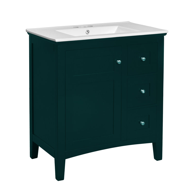 30'' Single Bathroom Vanity With Ceramic Top, Green
