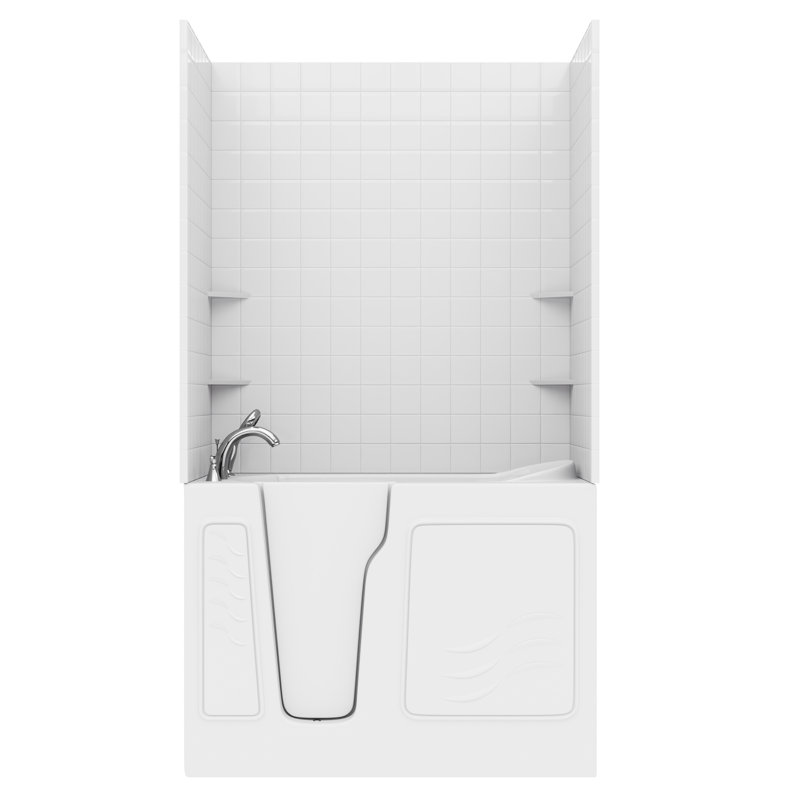 Tub'n Wall Series 29" x 52" Left Side Drain Soaker Bathtub in White with 4 in. Tile Shower Wall Kit, Biscuit, Right