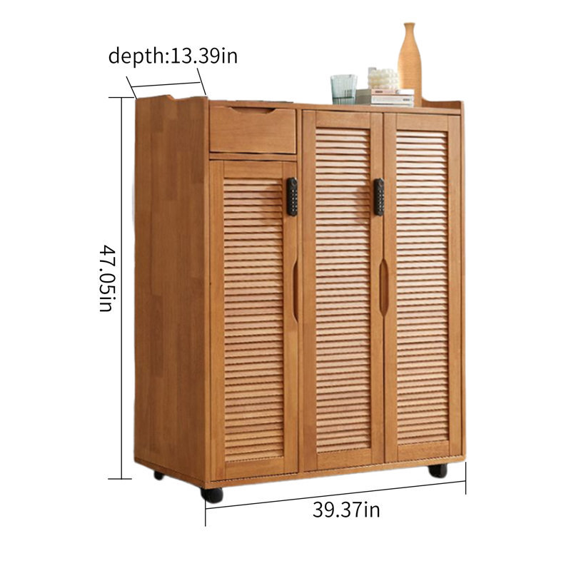 Solid wood shoe cabinet with lock and wheels 22 Pair Solid Wood Shoe Storage Cabinet, Brown