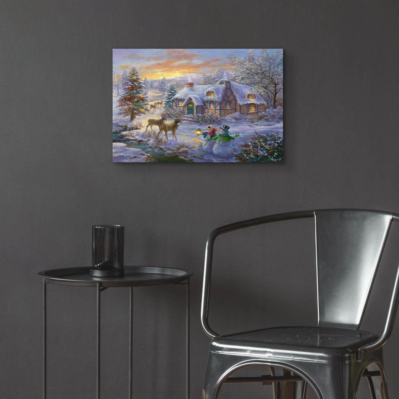 Art mural en verre épique «Christmas Cottage 2» par Nicky Boehme, 24 po x 16 po, H 16 po x l 24 po