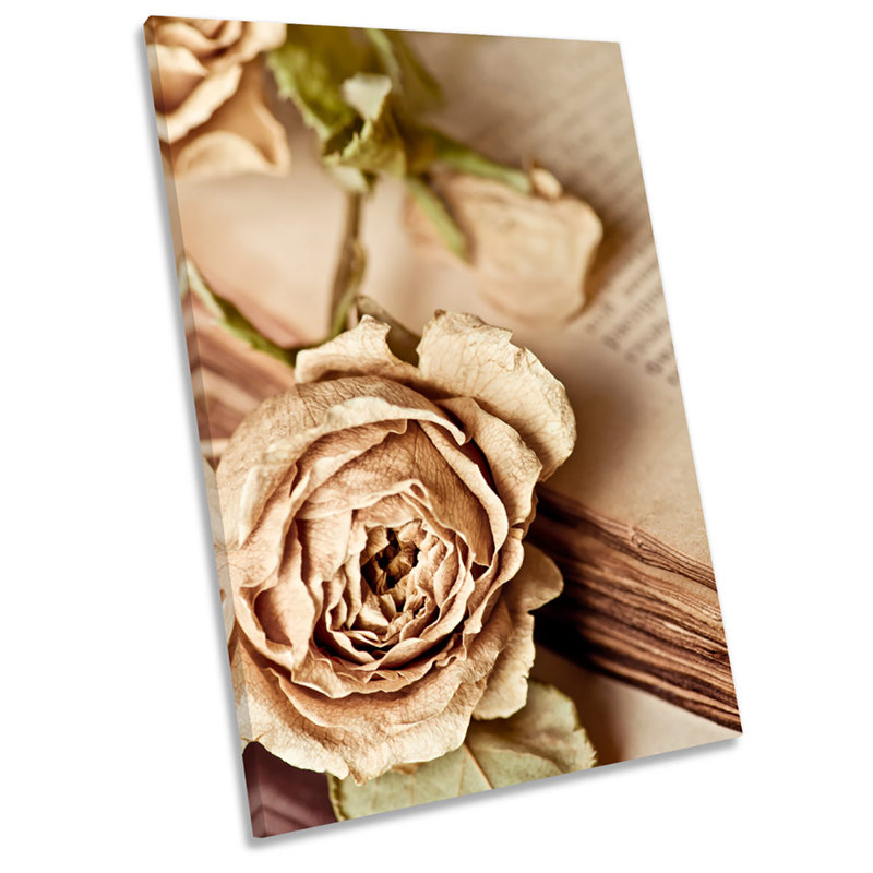 Vintage Retro Rose Flower - Wrapped Canvas Print, 91.4cm H x 61cm W x 4cm D