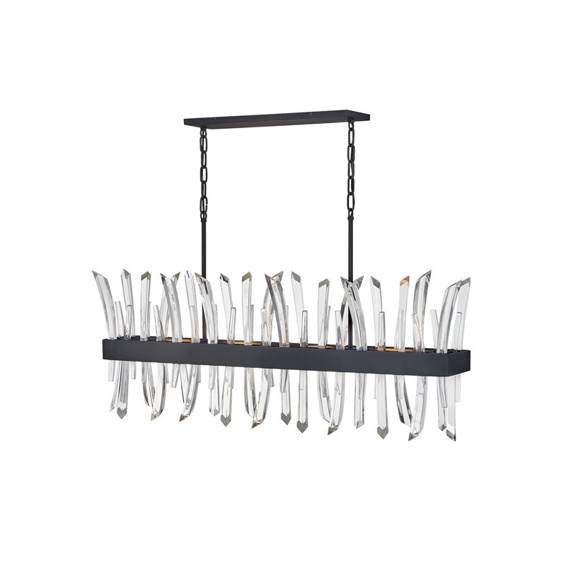 Lustre rectangulaire unique à 4 lumières avec détails en cristal, Noir