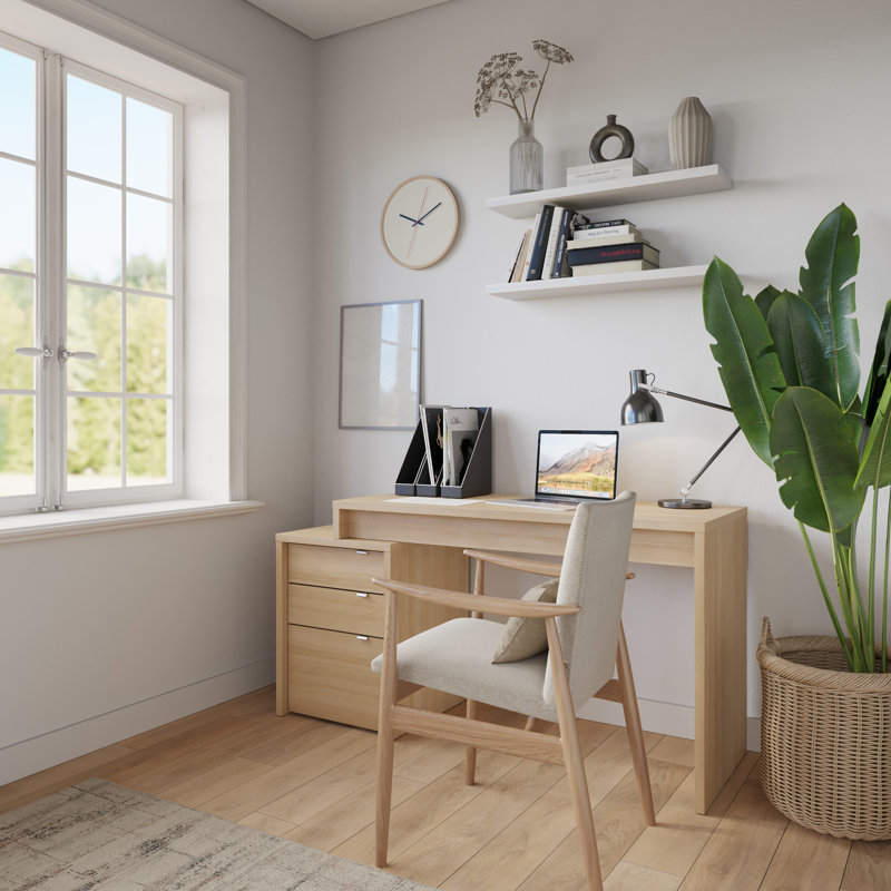 Bureau à domicile 3 pièces avec rangement polyvalent et bureaux, chêne blond naturel