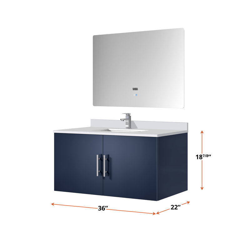 Geneva 36" Navy Blue Floating Bathroom Vanity with White Quartz Top