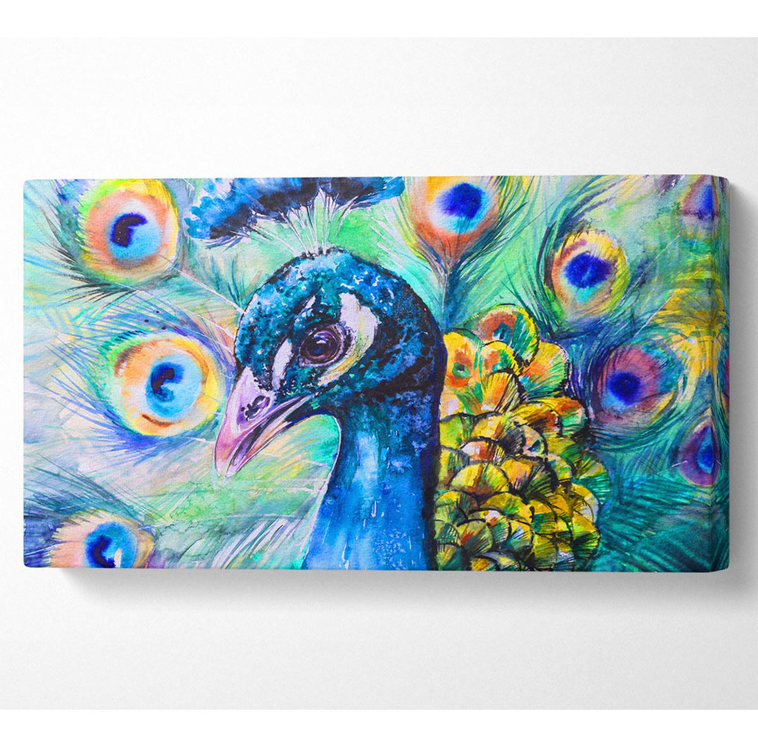 Lebendiges Aquarell Pfau - Kunstdrucke auf Segeltuch