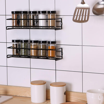 Buckingham 2 Tier Black Spice Racks Wall Mounted Cupboard Organiser  