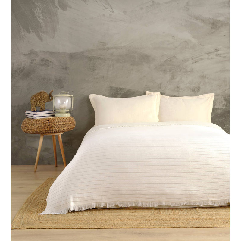 Couvre-lit Kafthan - 53% coton turc et 47% rayonne de bambou doux et respirant, Grand lit, Beige