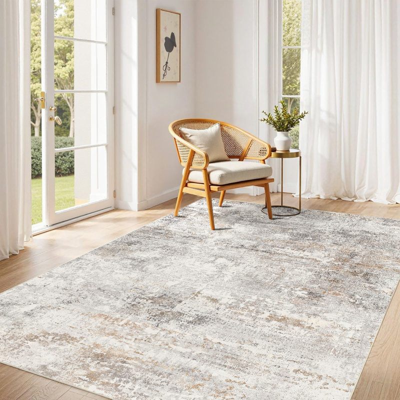 Elroy Washable Abstract Area Rug with Non-Slip Backing, Rectangle 4' x 6'