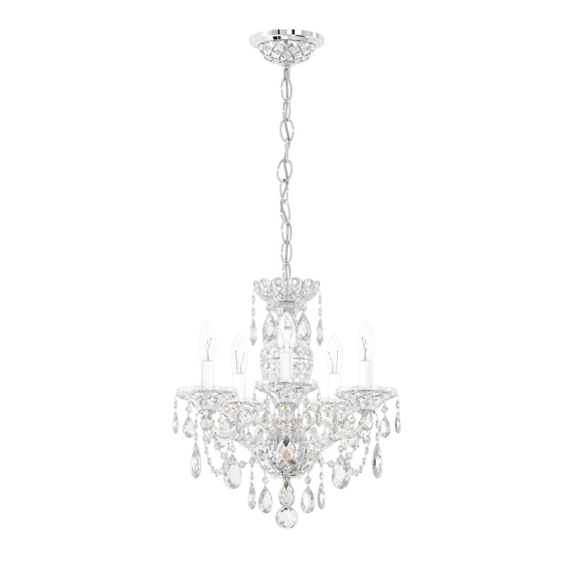 Sterling 5 - Light Glass Chandelier, Strass Clear, Polished Silver