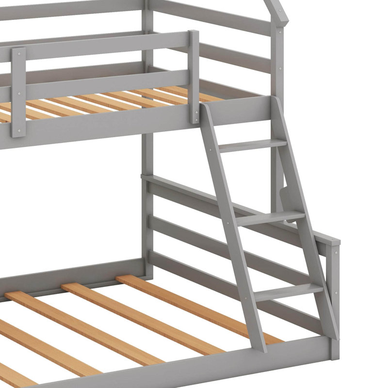 Lit superposé simple au dessus d'une chambre double avec échelle intégrée, Gris