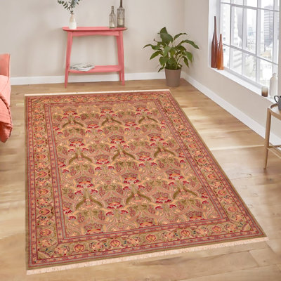 Tapis vert / rouge en laine noué à la main à motif oriental de 6 pi 2 po x 9 pi 7 po William Morris