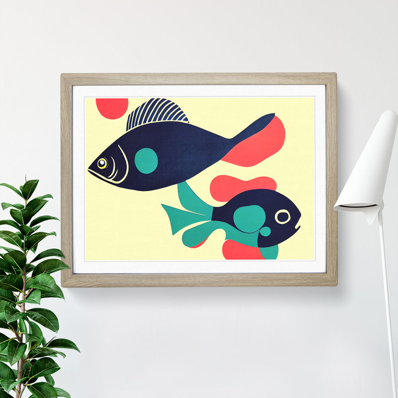 XH1022-9006X The Surprising Fish Abstract - Single Picture Frame Print, 46cm H x 64cm W x 2cm D, Oak Framed