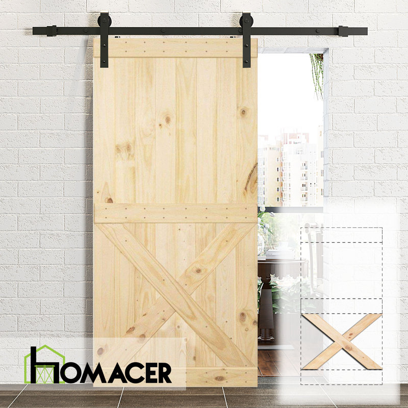 Porte de grange à panneaux en bois sans finition sans trousse de quincaillerie d'installation, l 36 po x H 96 po